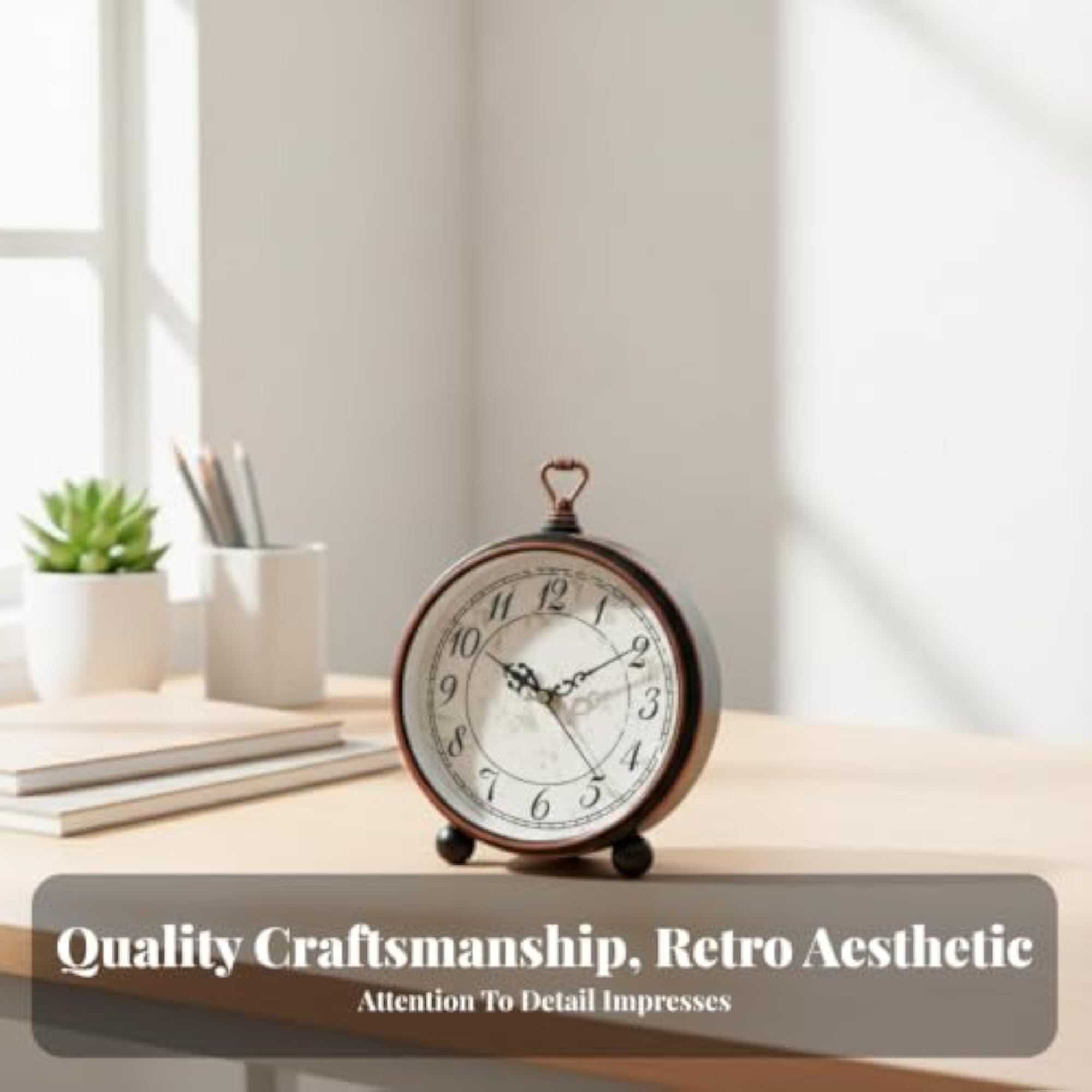 Vintage Analog Copper-Toned Desktop Alarm Clock